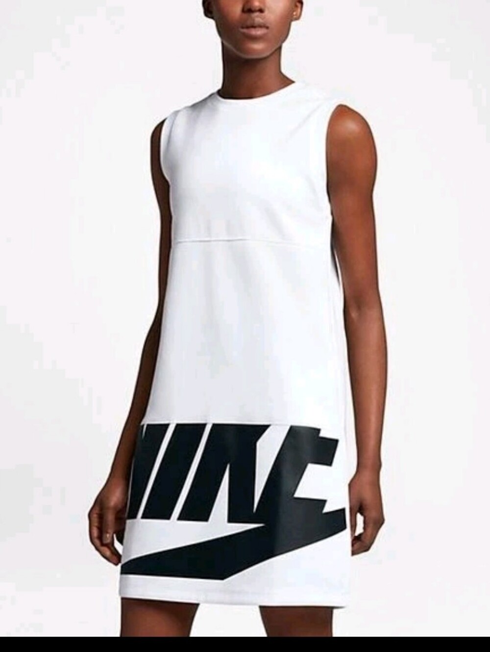 Nike Women's Irreverent Scuba Tank Shift Dress Oversized Swoosh Logo White XS